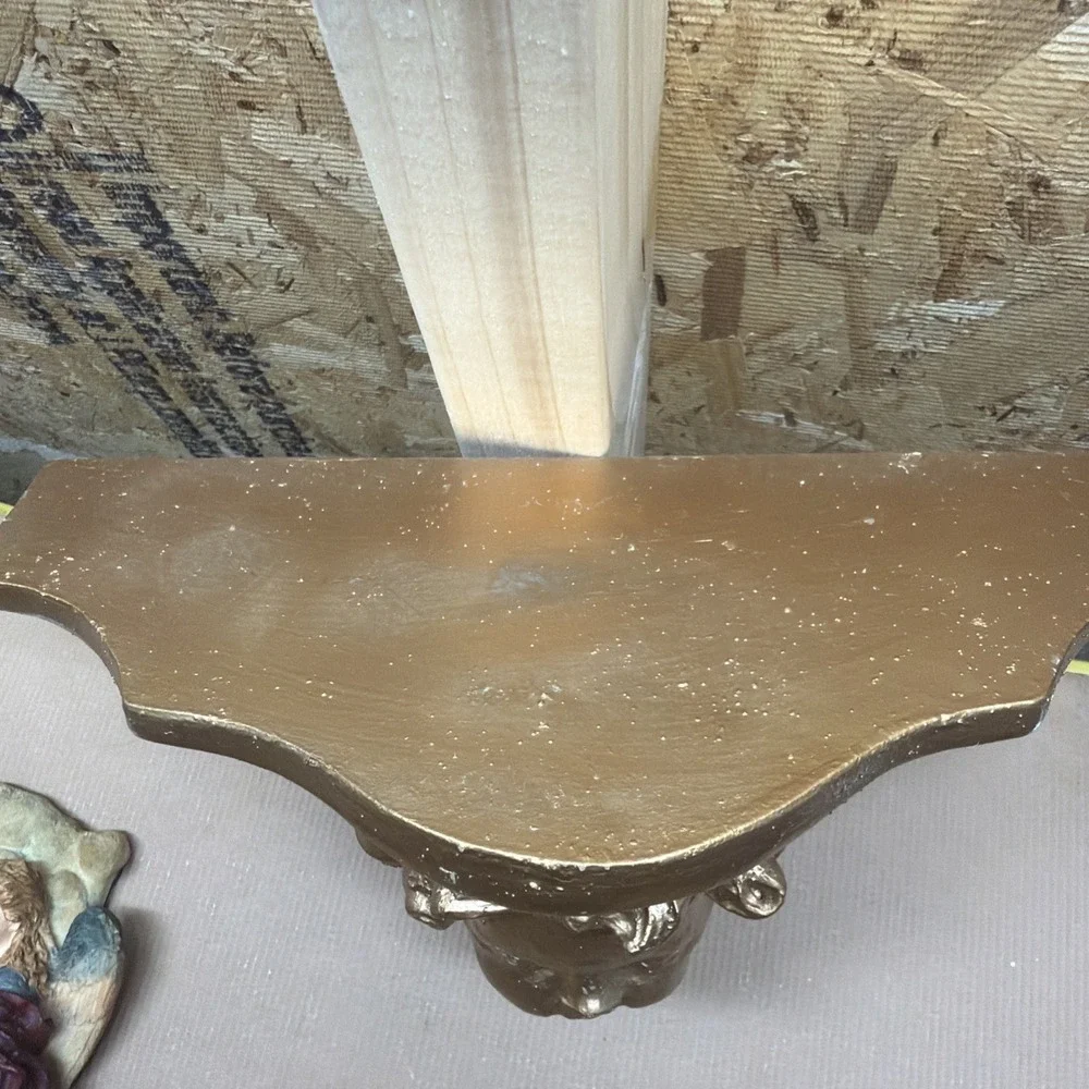 Vintage Gold Cherub Wall Shelf – Baroque Angel Corbel Sconce Decor 10